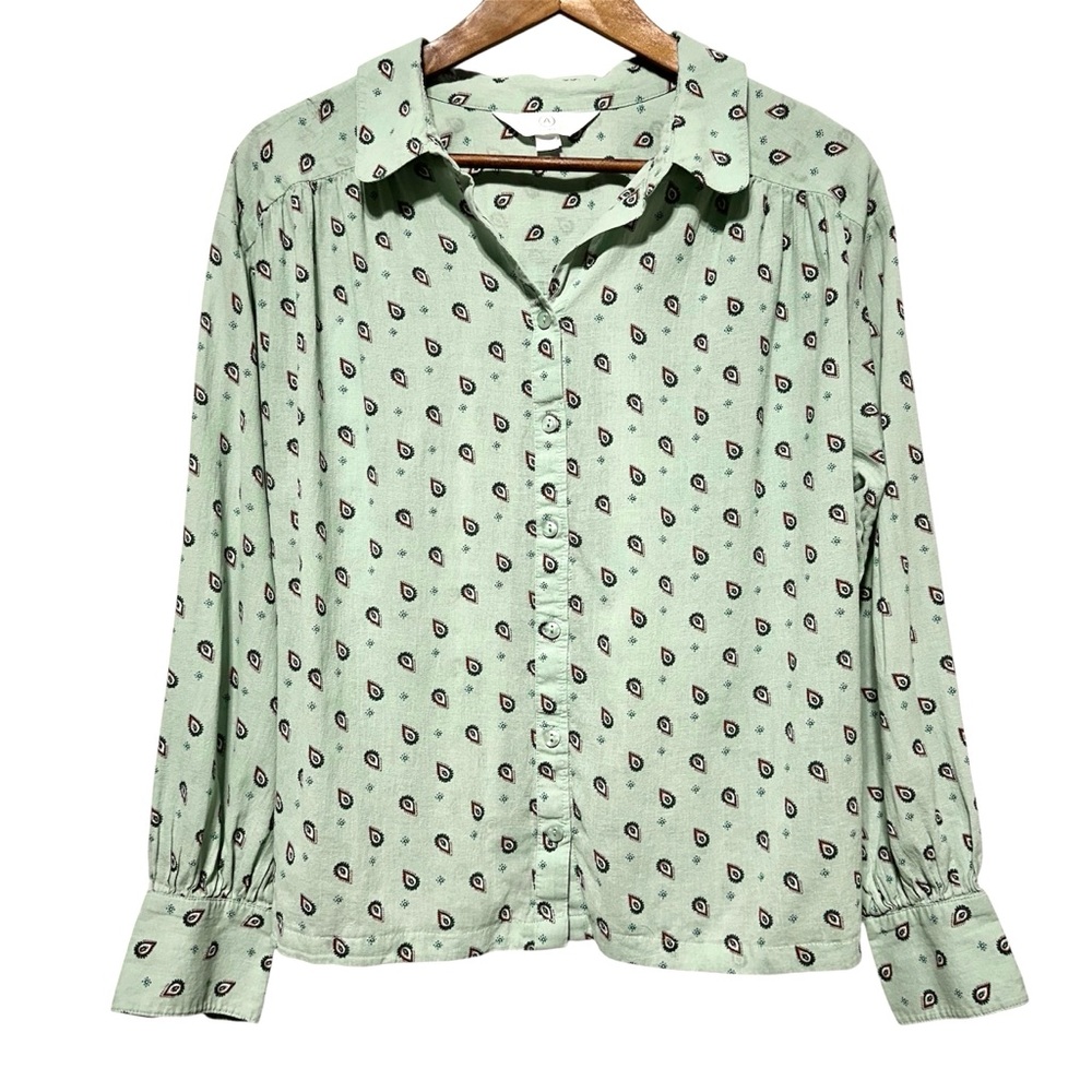 A MTL 1980 Sage Paisley Cottagecore Boho Coastal Blouse M